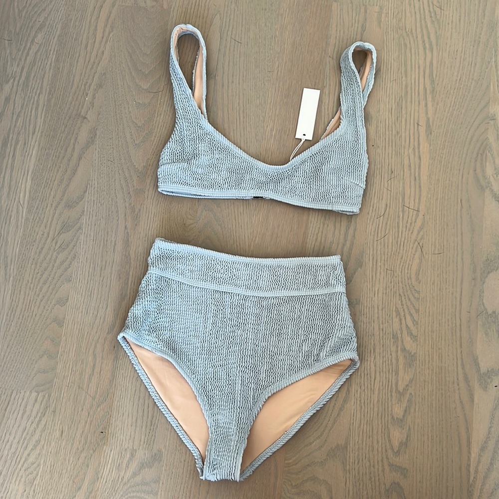 High waisted powder blue bikini